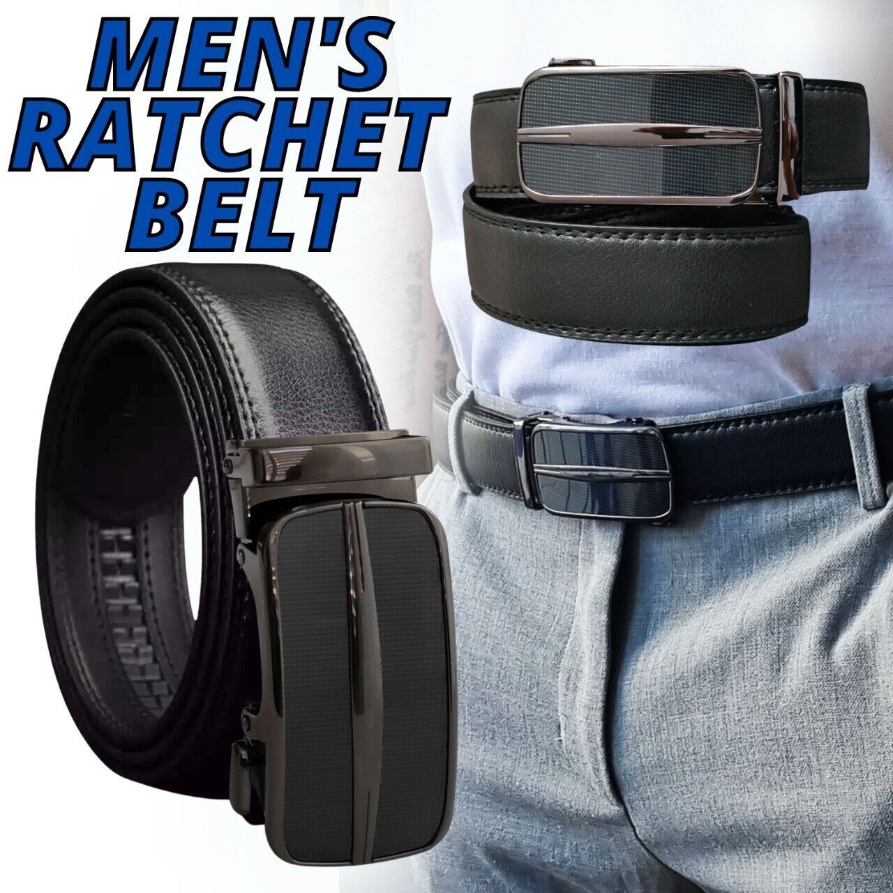 Premium Adjustable Microfiber Leather Ratchet Belt for Men with Slide Buckle