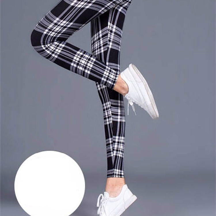 Chic Milk Silk Check Print Leggings