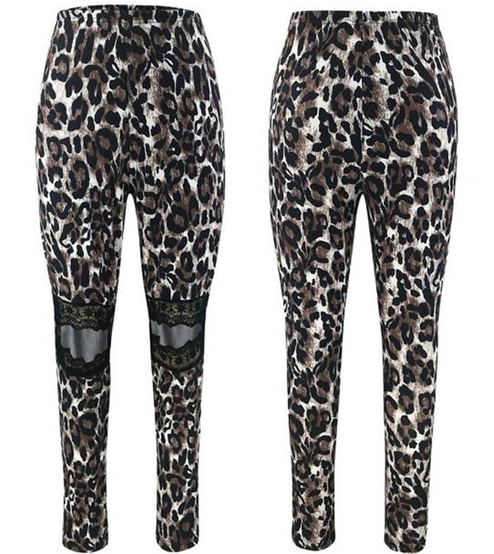 Leopard Print Hollow Lace Leggings for Trendy Comfort