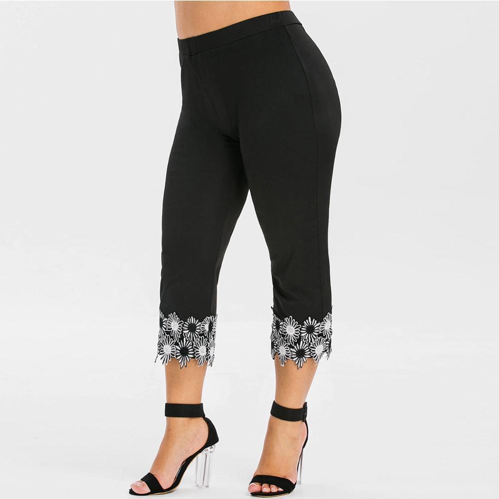 Chic Plus Size Lace-Trimmed Stretch Leggings for Women