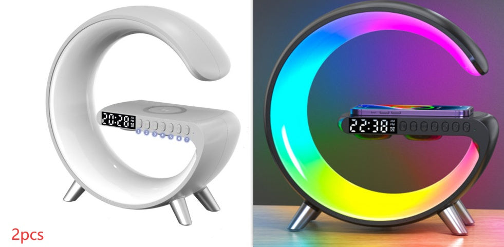 Smart G Shaped LED Atmosphere Lamp with Bluetooth Speaker and Wireless Charger for Home Decor