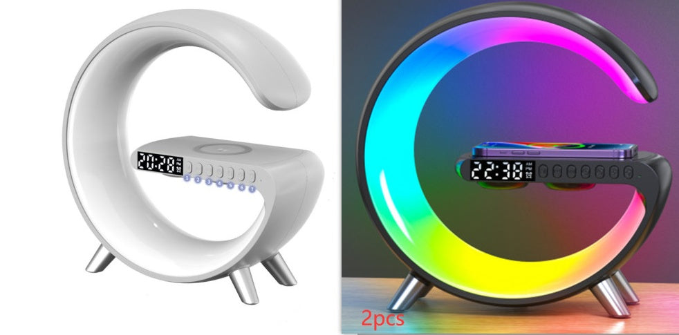 Smart G Shaped LED Atmosphere Lamp with Bluetooth Speaker and Wireless Charger for Home Decor