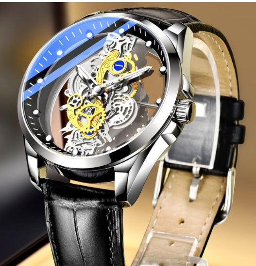 Luxury Gold Skeleton Automatic Quartz Watch for Men - Vintage Style Timepiece