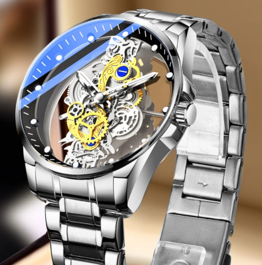 Luxury Gold Skeleton Automatic Quartz Watch for Men - Vintage Style Timepiece