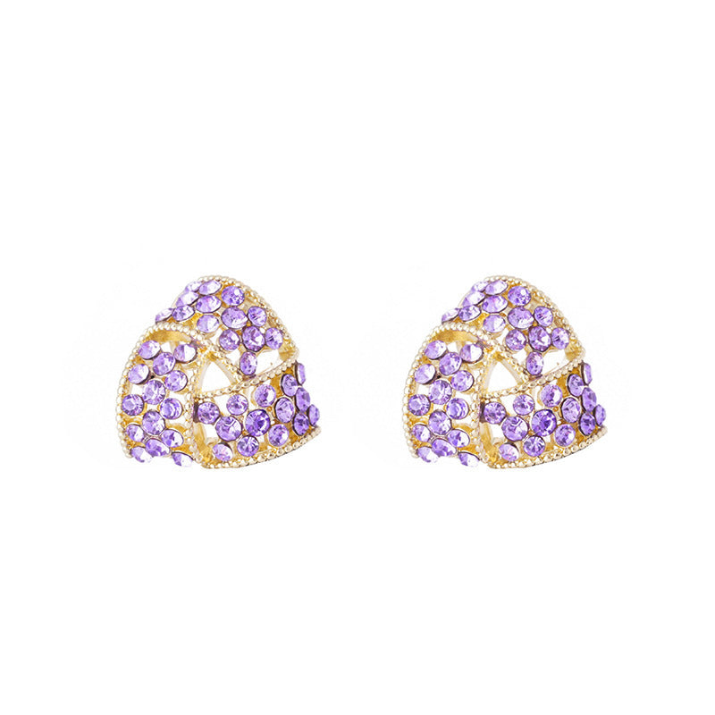 Chic Purple Gem-Studded Geometric Triangle Earrings for Women