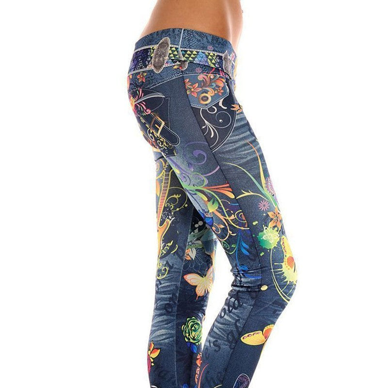 Denim-Style Printed Leggings