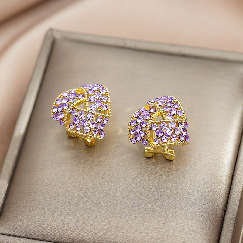 Chic Purple Gem-Studded Geometric Triangle Earrings for Women