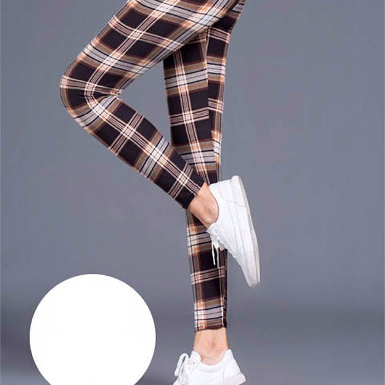 Chic Milk Silk Check Print Leggings