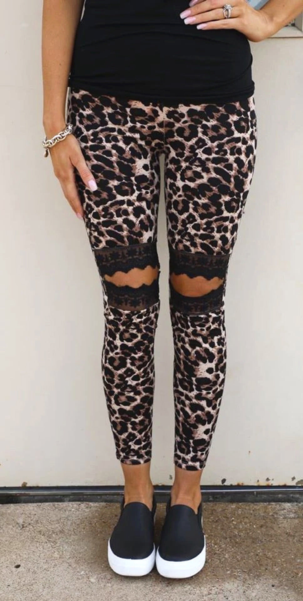 Leopard Print Hollow Lace Leggings for Trendy Comfort