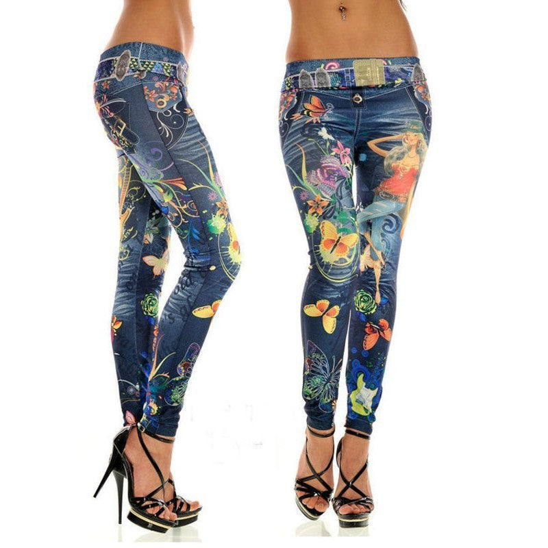 Denim-Style Printed Leggings