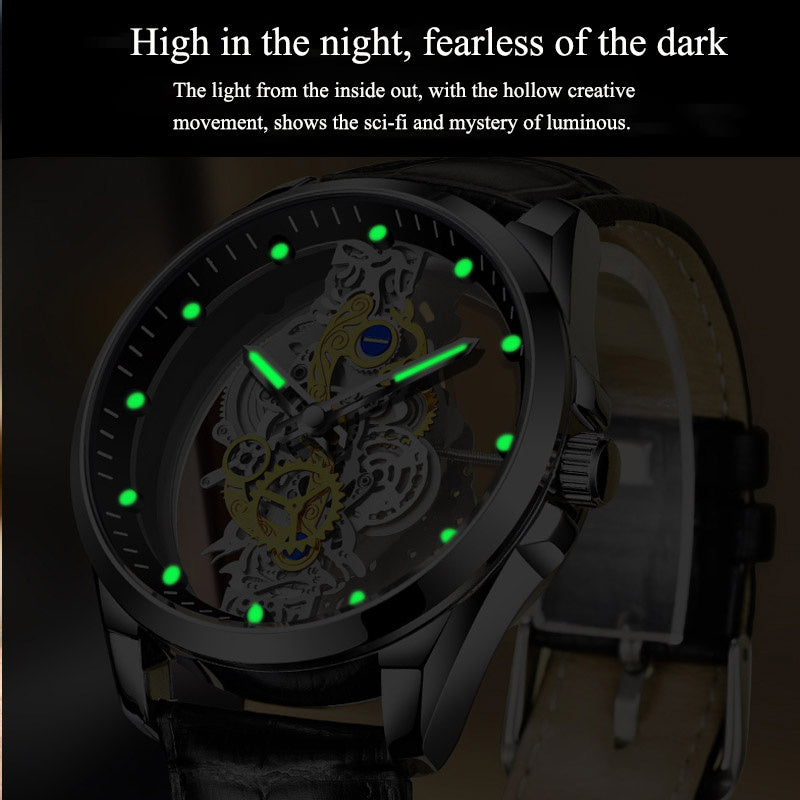 Luxury Gold Skeleton Automatic Quartz Watch for Men - Vintage Style Timepiece