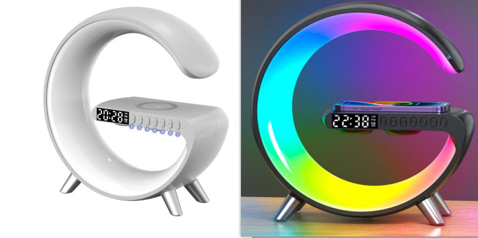 Smart G Shaped LED Atmosphere Lamp with Bluetooth Speaker and Wireless Charger for Home Decor