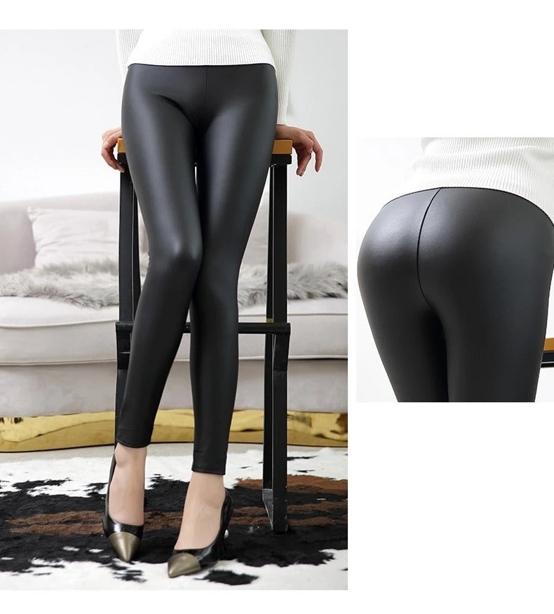 Sleek High Rise Faux Leather Leggings