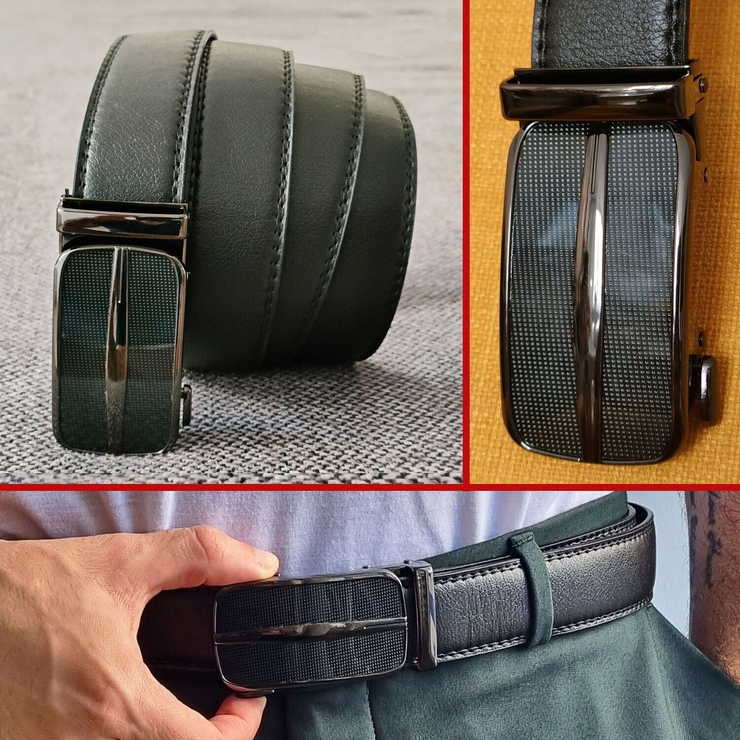 Premium Adjustable Microfiber Leather Ratchet Belt for Men with Slide Buckle