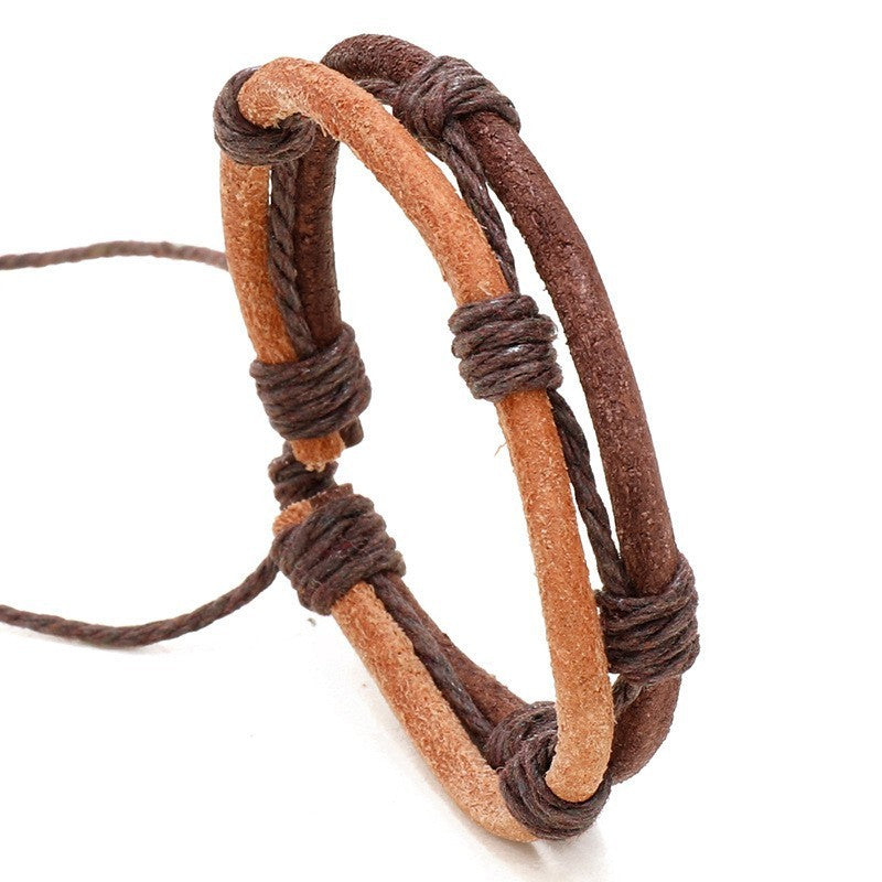 Artisan Crafted Multi-layer Cattle Leather Bracelet for Men