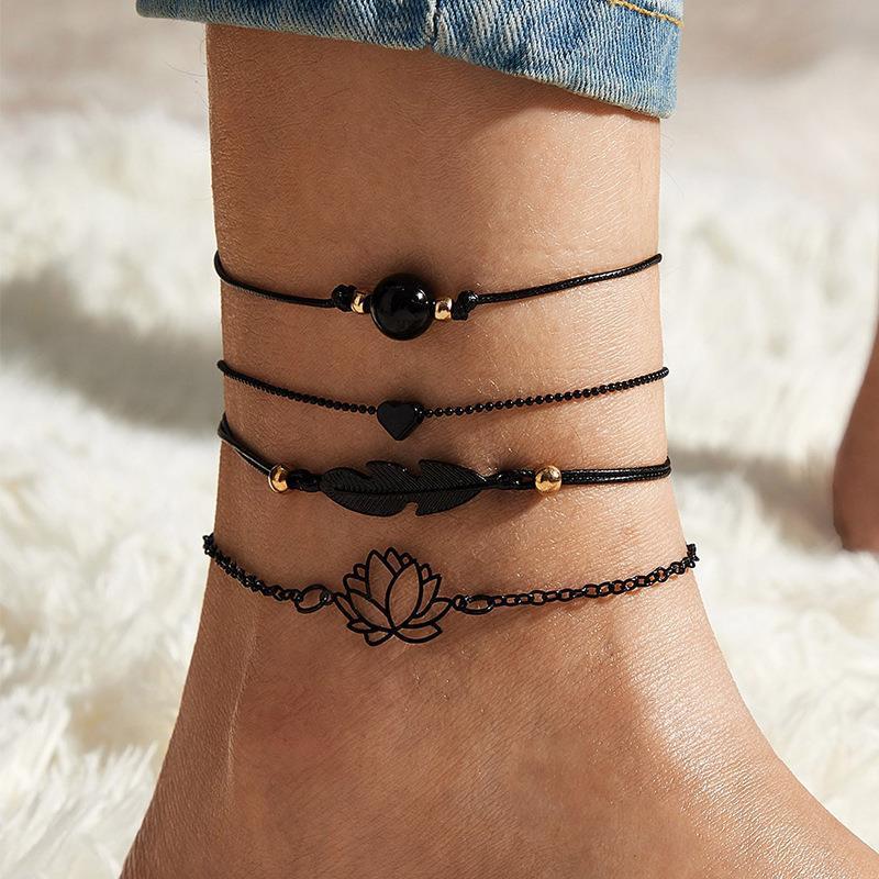 Lotus Leaf Love Spray Painted Retro Ethnic Bracelet and Anklet Set