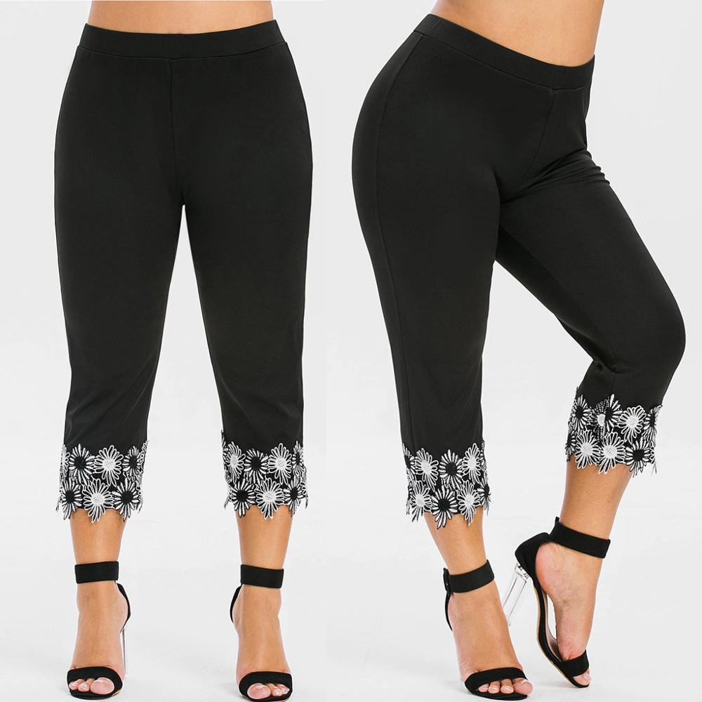 Chic Plus Size Lace-Trimmed Stretch Leggings for Women