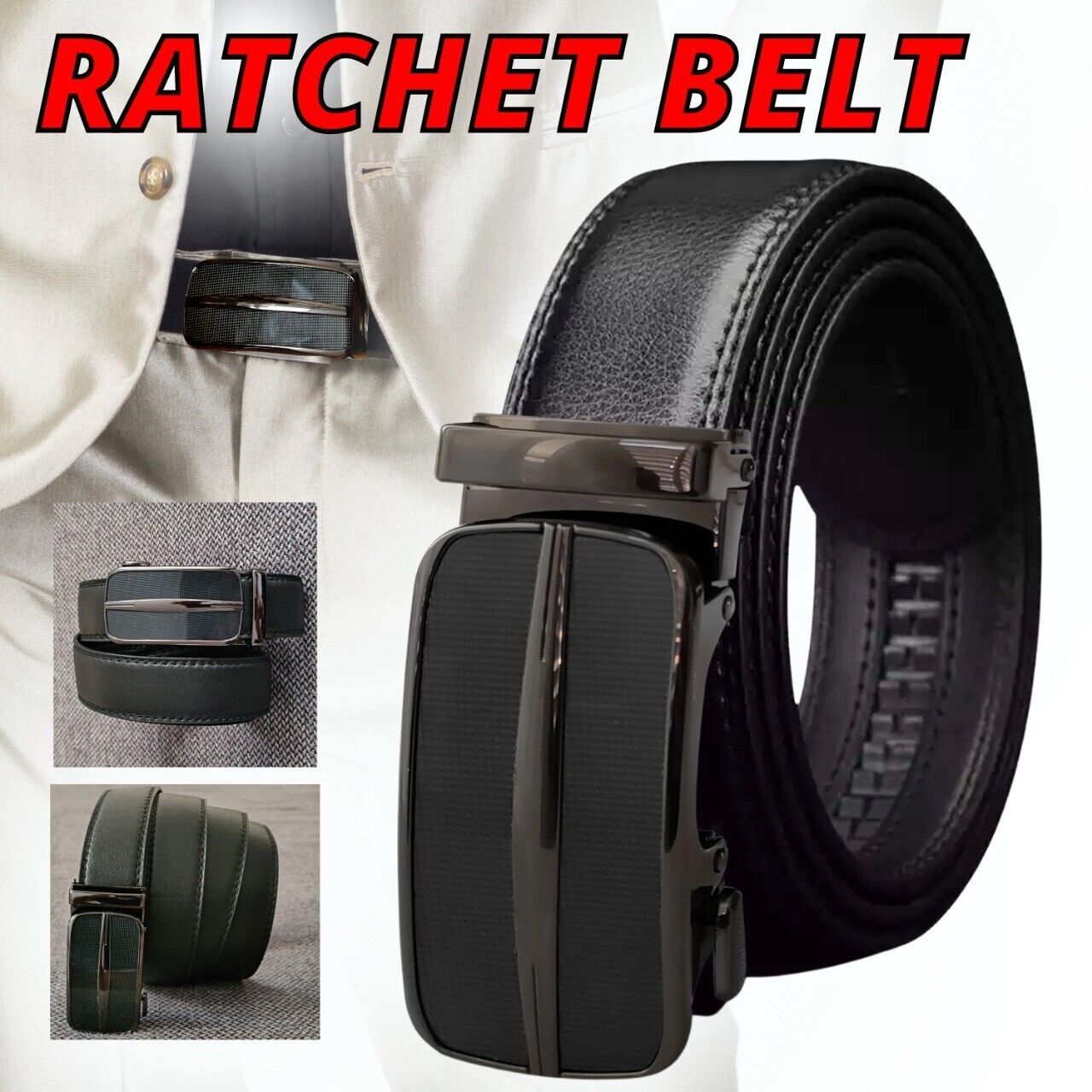 Premium Adjustable Microfiber Leather Ratchet Belt for Men with Slide Buckle