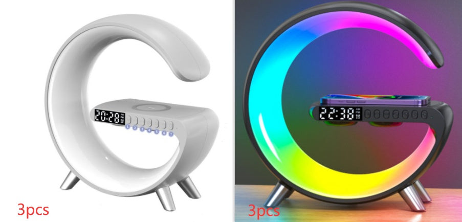 Smart G Shaped LED Atmosphere Lamp with Bluetooth Speaker and Wireless Charger for Home Decor