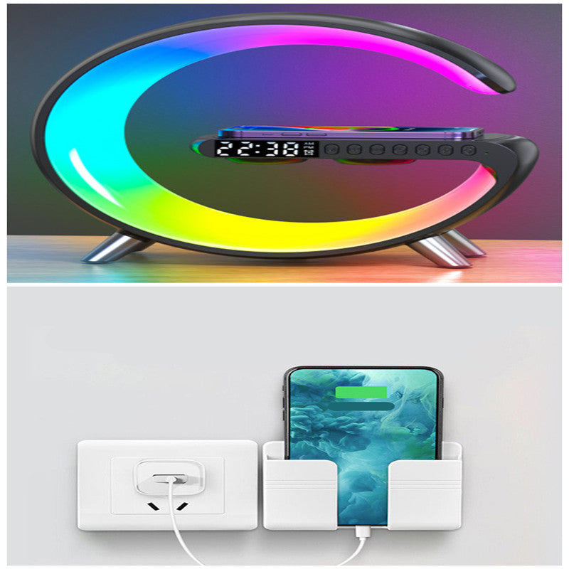 Smart G Shaped LED Atmosphere Lamp with Bluetooth Speaker and Wireless Charger for Home Decor