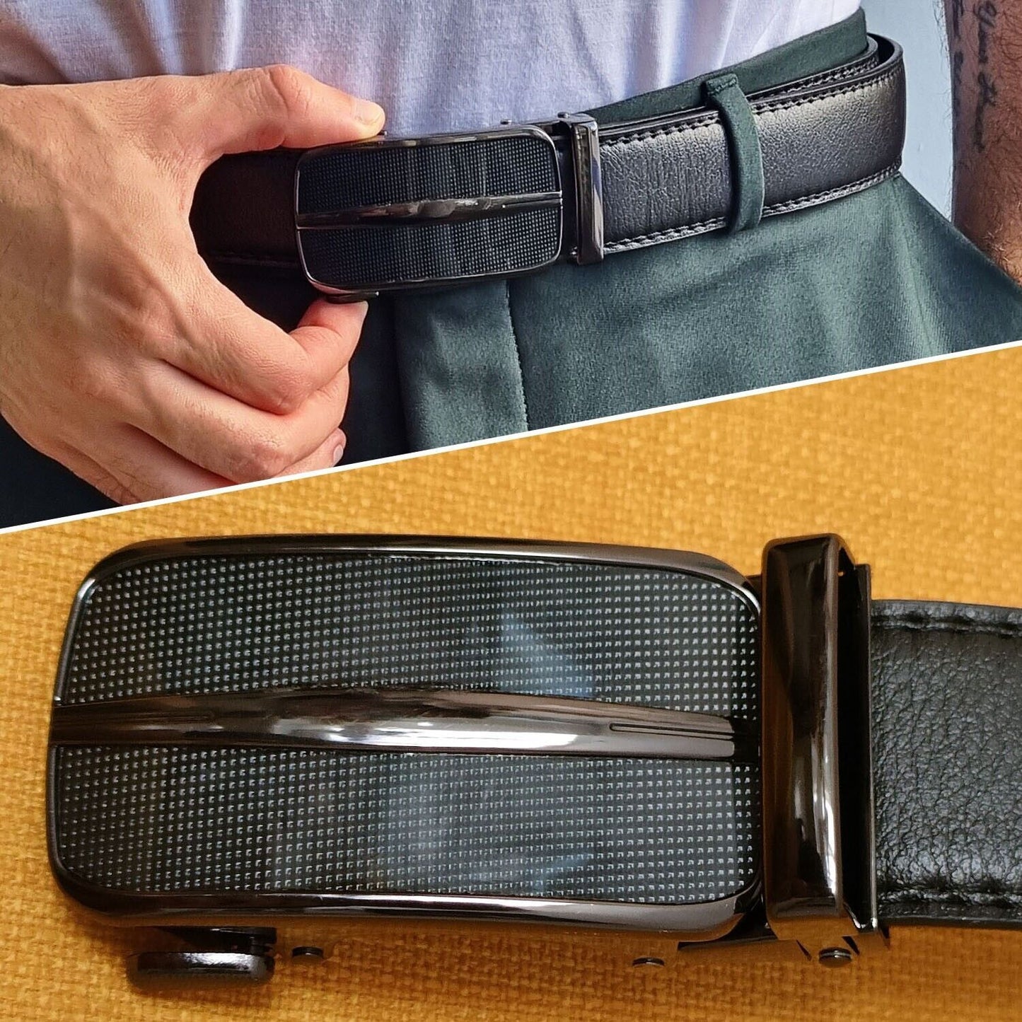 Premium Adjustable Microfiber Leather Ratchet Belt for Men with Slide Buckle