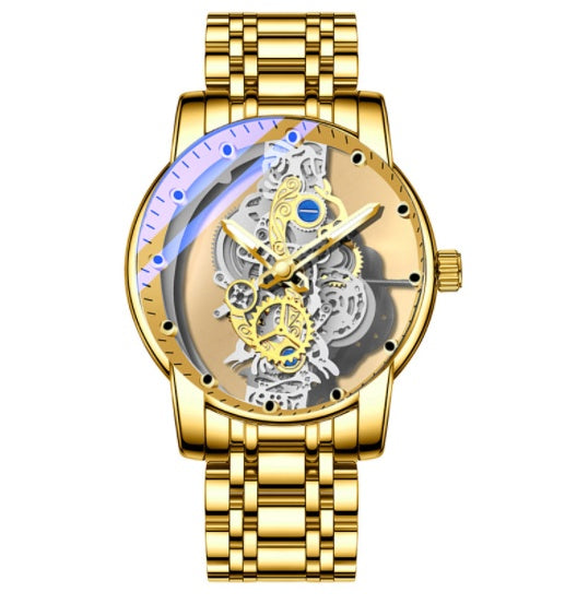 Luxury Gold Skeleton Automatic Quartz Watch for Men - Vintage Style Timepiece