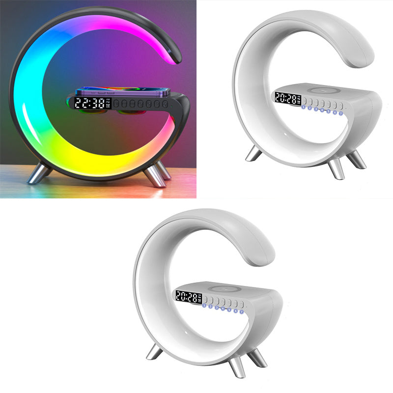 Smart G Shaped LED Atmosphere Lamp with Bluetooth Speaker and Wireless Charger for Home Decor