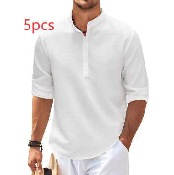 Men's Versatile Long Sleeve Stand Collar Shirt - Stylish Solid Color Essential for Any Occasion