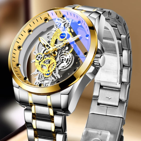 Luxury Gold Skeleton Automatic Quartz Watch for Men - Vintage Style Timepiece