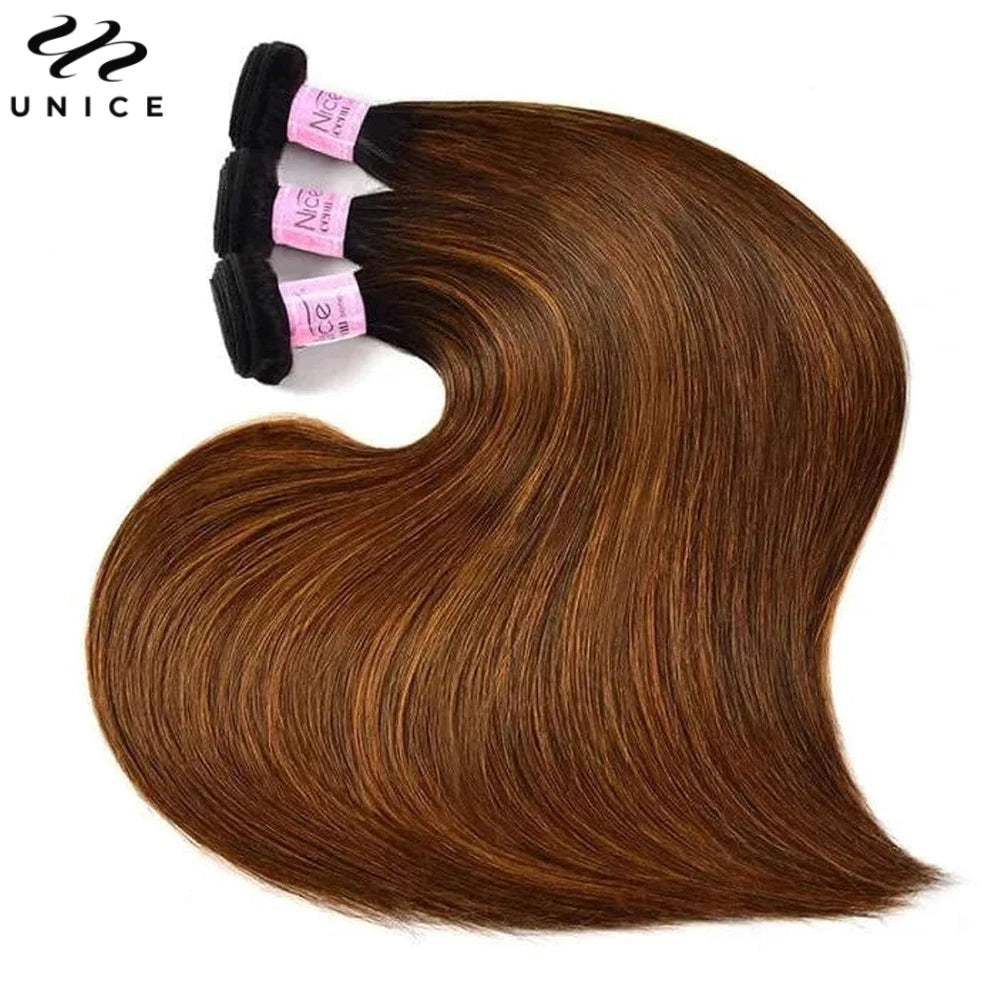 Unice Luxurious Brown Balayage Straight 3PCS Human Hair Extension Bundle