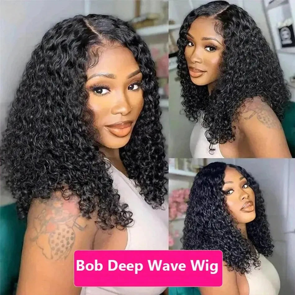 13X4 Curly Short Bob Lace Frontal Wig - 200% Density Natural Human Hair with Deep Curly Waves