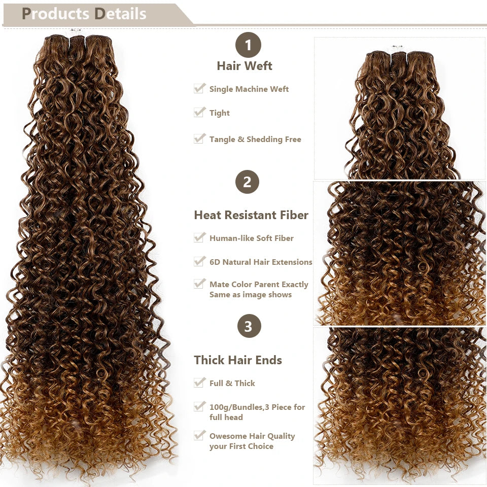 26" Heat-Resistant Brown Jerry Curly Synthetic Hair Extensions - Soft, Natural, and Easy to Style Weave Bundle