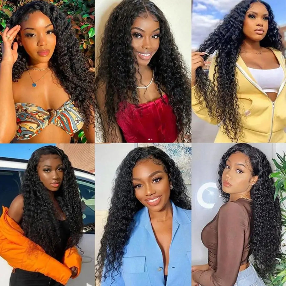 Deep Wave Brazilian Human Hair 13x4 Lace Frontal Wig - Pre-Plucked with Baby Hair and Transparent Lace in Natural Black