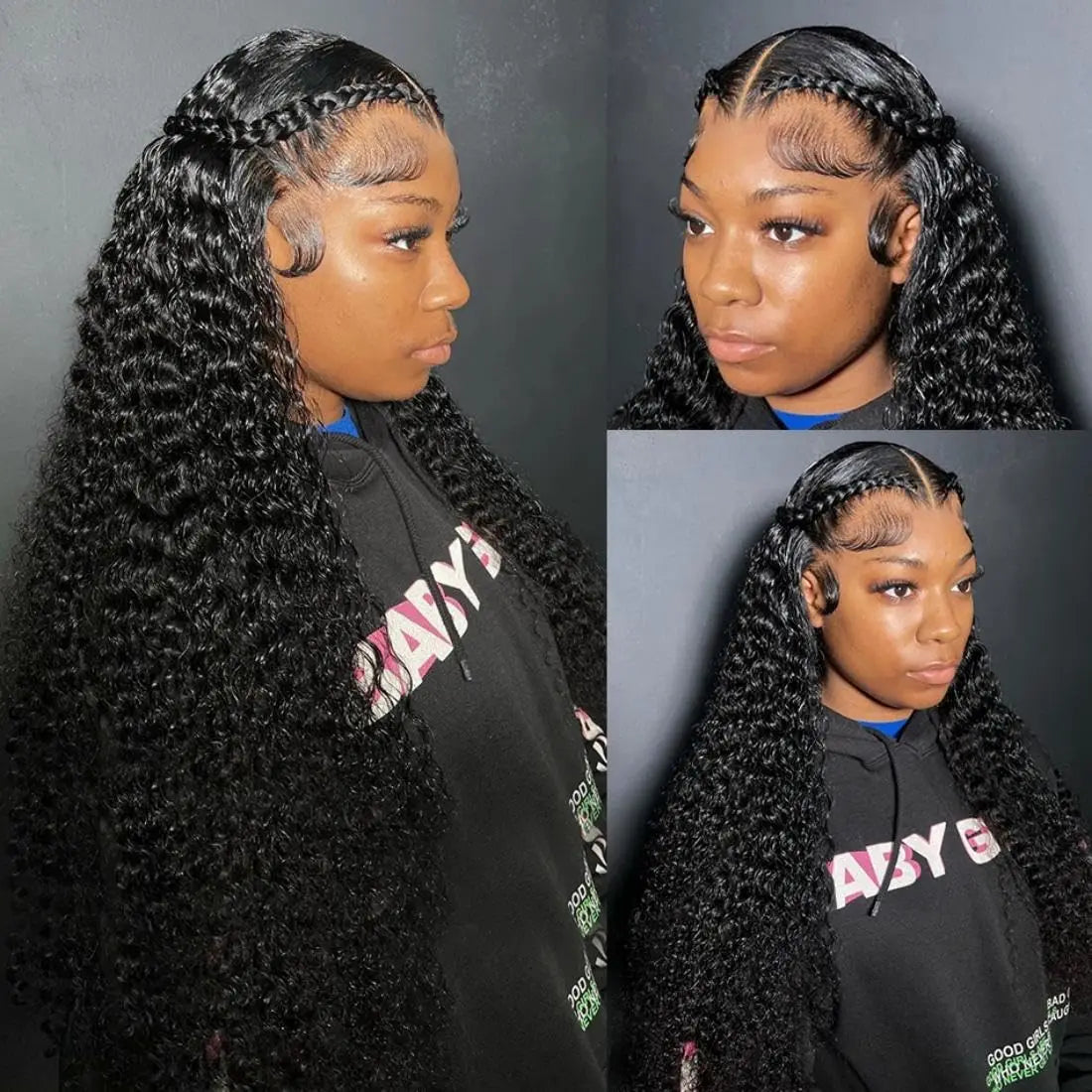 Deep Wave Brazilian Human Hair 13x4 Lace Frontal Wig - Pre-Plucked with Baby Hair and Transparent Lace in Natural Black