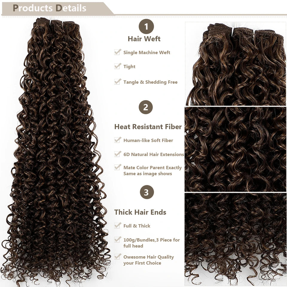 26" Heat-Resistant Brown Jerry Curly Synthetic Hair Extensions - Soft, Natural, and Easy to Style Weave Bundle