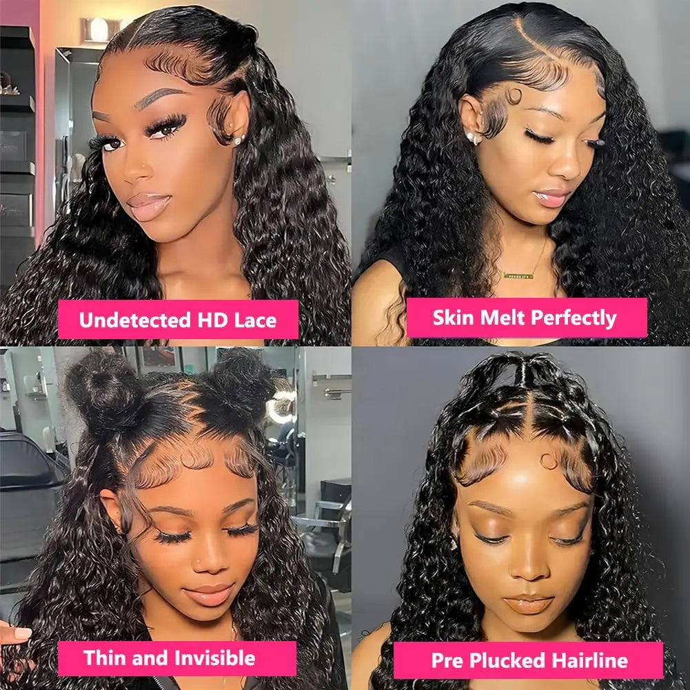 Deep Wave Brazilian Human Hair 13x4 Lace Frontal Wig - Pre-Plucked with Baby Hair and Transparent Lace in Natural Black