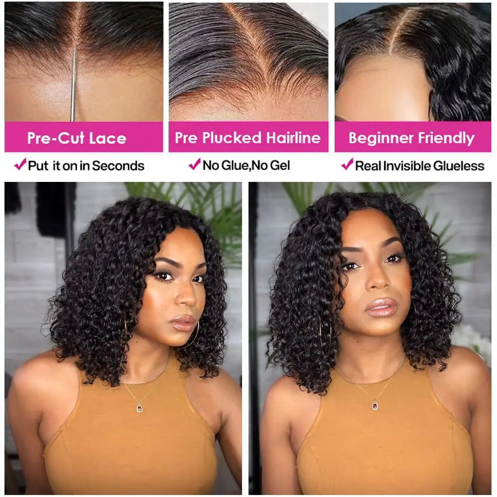 13X4 Curly Short Bob Lace Frontal Wig - 200% Density Natural Human Hair with Deep Curly Waves