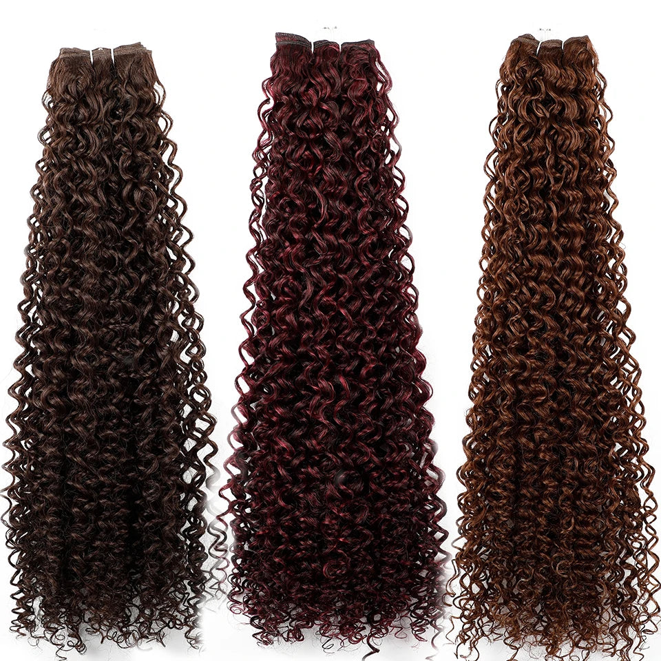 26" Heat-Resistant Brown Jerry Curly Synthetic Hair Extensions - Soft, Natural, and Easy to Style Weave Bundle