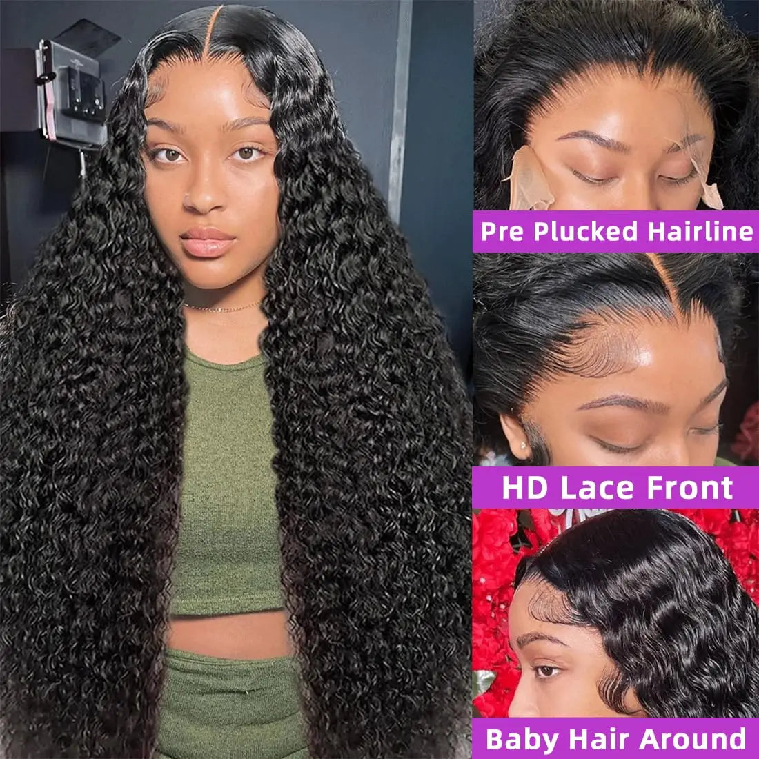 Luxury 200% Density Deep Wave Lace Front Wigs - 14-32 Inch Human Hair with Pre-Plucked Hairline