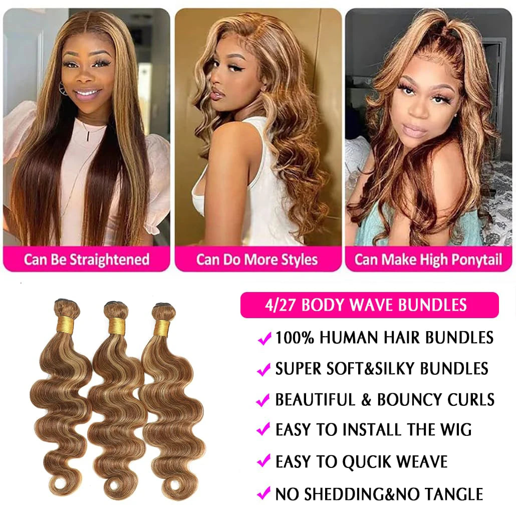 P4/27 Ombre Blonde Body Wave Brazilian Human Hair Bundles for Effortless Elegance