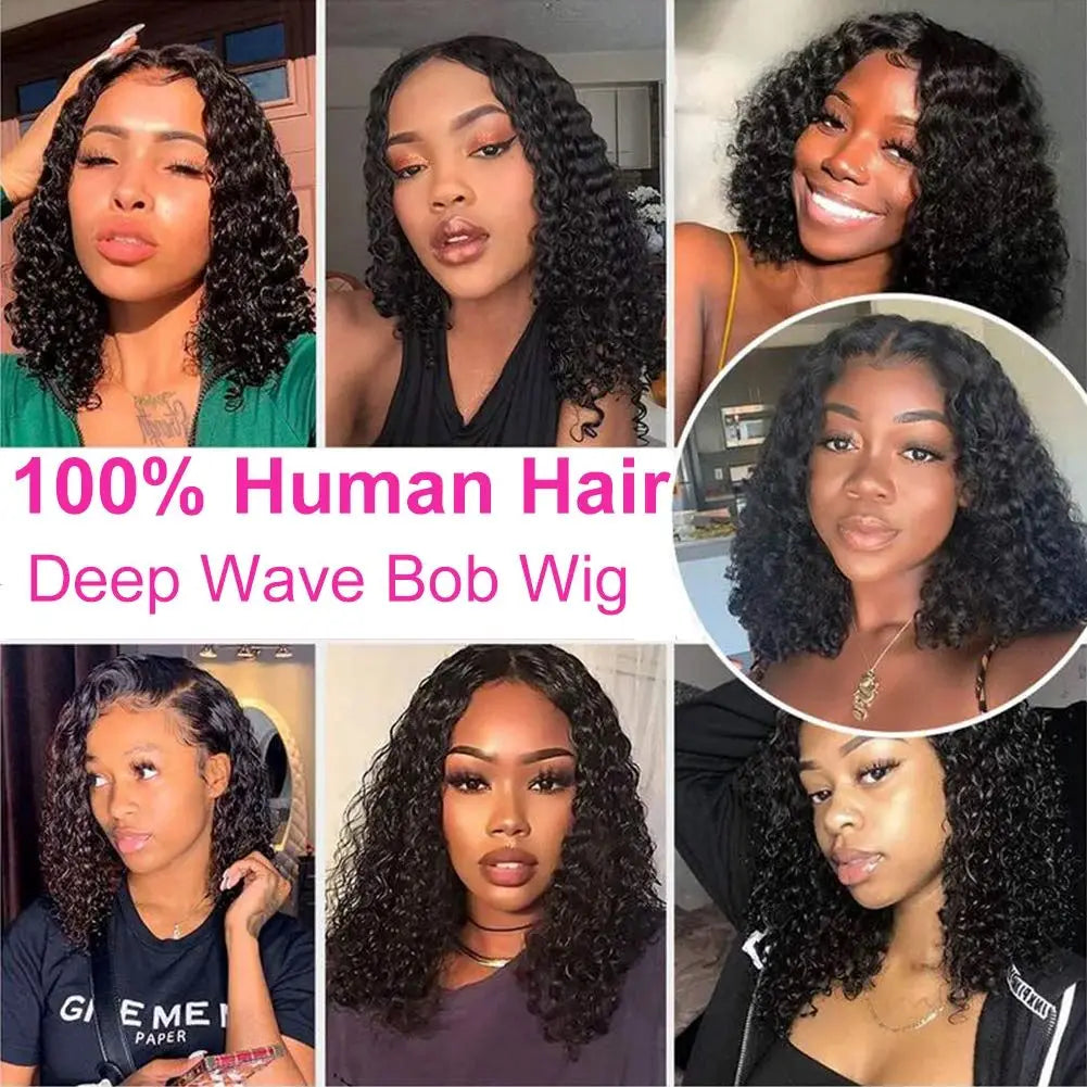 13X4 Curly Short Bob Lace Frontal Wig - 200% Density Natural Human Hair with Deep Curly Waves