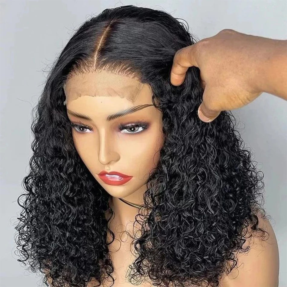 13X4 Curly Short Bob Lace Frontal Wig - 200% Density Natural Human Hair with Deep Curly Waves