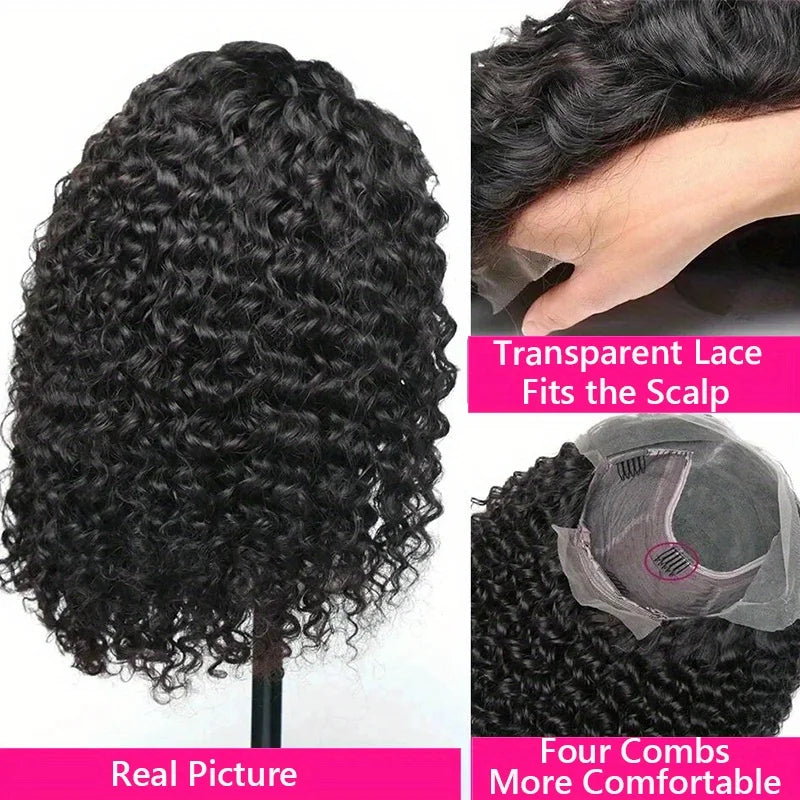 13X4 Curly Short Bob Lace Frontal Wig - 200% Density Natural Human Hair with Deep Curly Waves