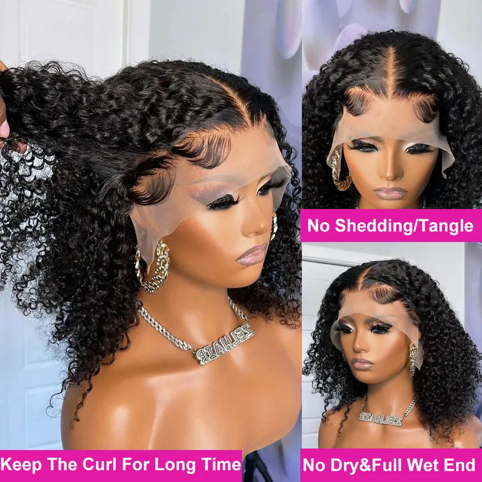 13X4 Curly Short Bob Lace Frontal Wig - 200% Density Natural Human Hair with Deep Curly Waves