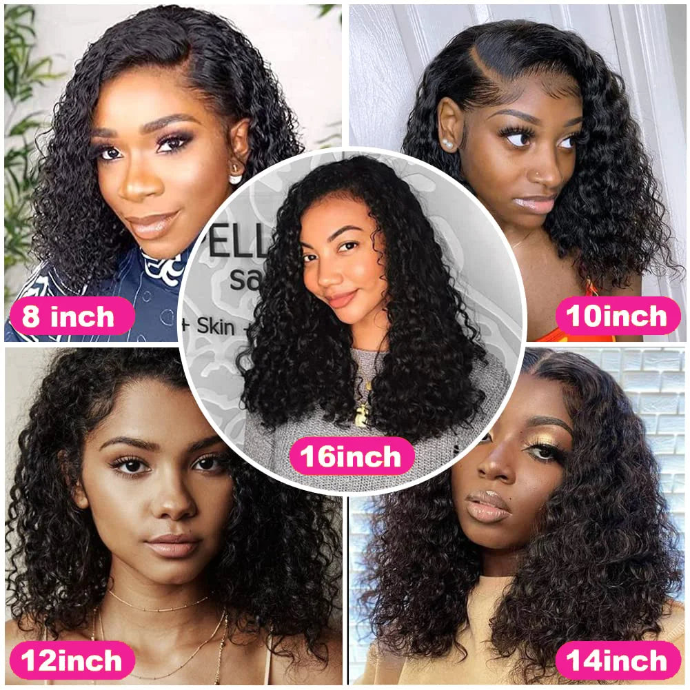 13X4 Curly Short Bob Lace Frontal Wig - 200% Density Natural Human Hair with Deep Curly Waves