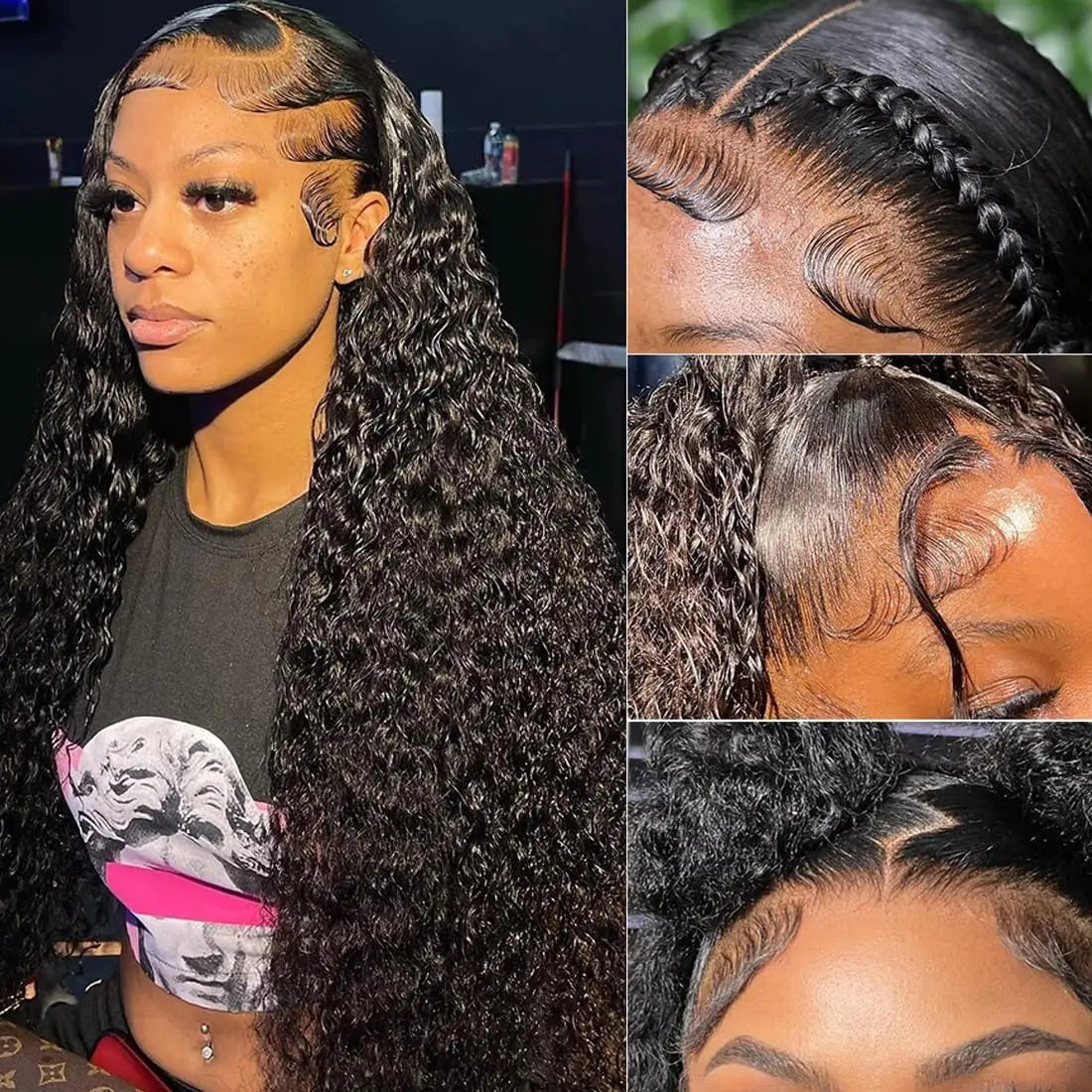 Deep Wave Brazilian Human Hair 13x4 Lace Frontal Wig - Pre-Plucked with Baby Hair and Transparent Lace in Natural Black