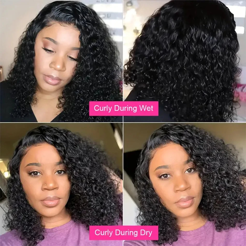 13X4 Curly Short Bob Lace Frontal Wig - 200% Density Natural Human Hair with Deep Curly Waves