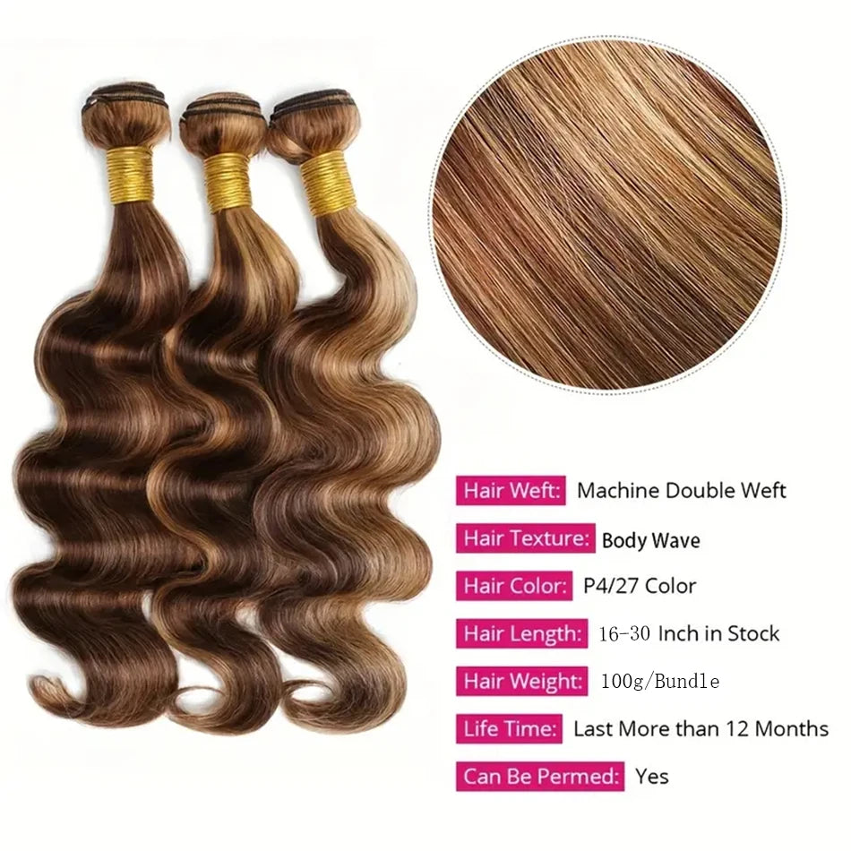 P4/27 Ombre Blonde Body Wave Brazilian Human Hair Bundles for Effortless Elegance