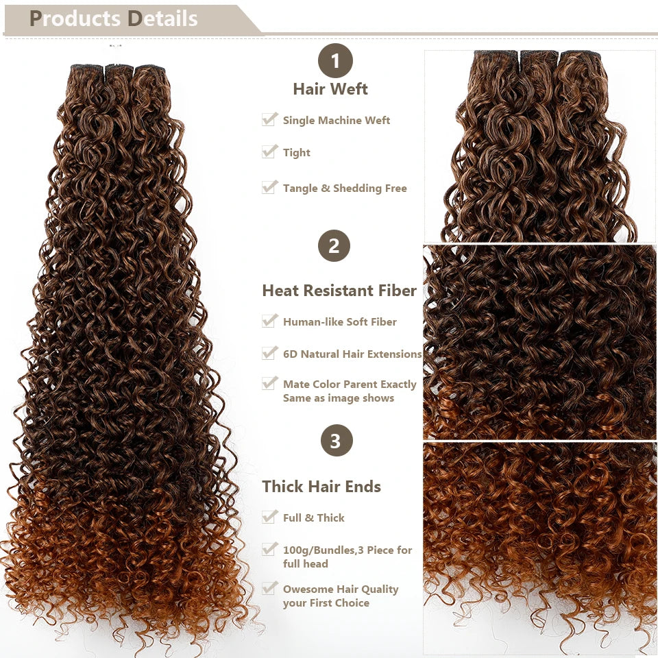 26" Heat-Resistant Brown Jerry Curly Synthetic Hair Extensions - Soft, Natural, and Easy to Style Weave Bundle