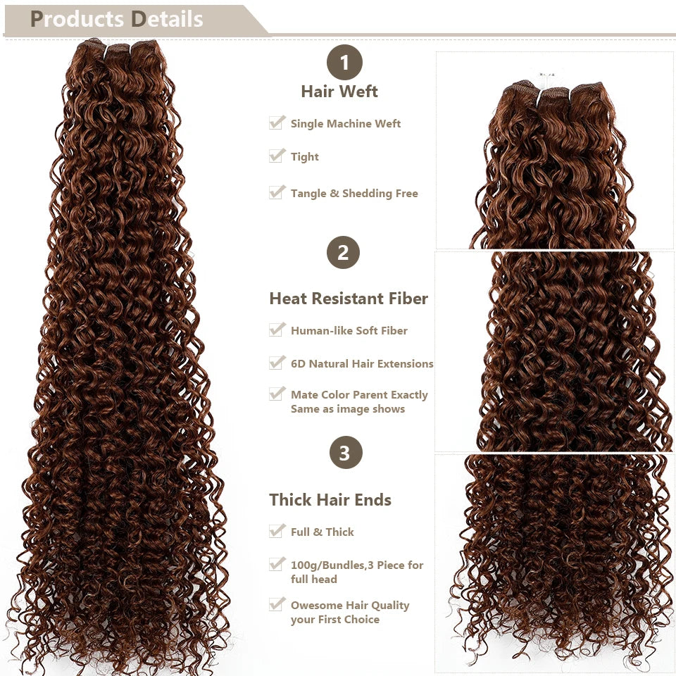 26" Heat-Resistant Brown Jerry Curly Synthetic Hair Extensions - Soft, Natural, and Easy to Style Weave Bundle